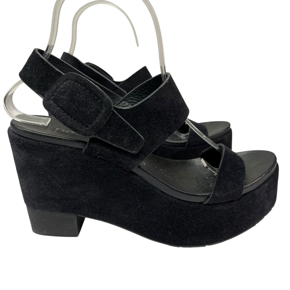 Pedro Garcia Desi Black Castoro Suede Leather Platform Wedge Sandals - Picture 2 of 8
